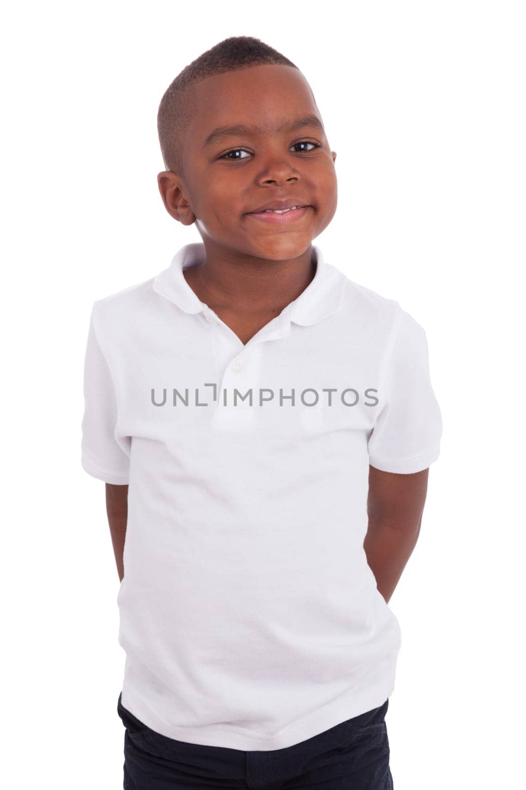 Portrait of a cute african american little boy, isolated on white background