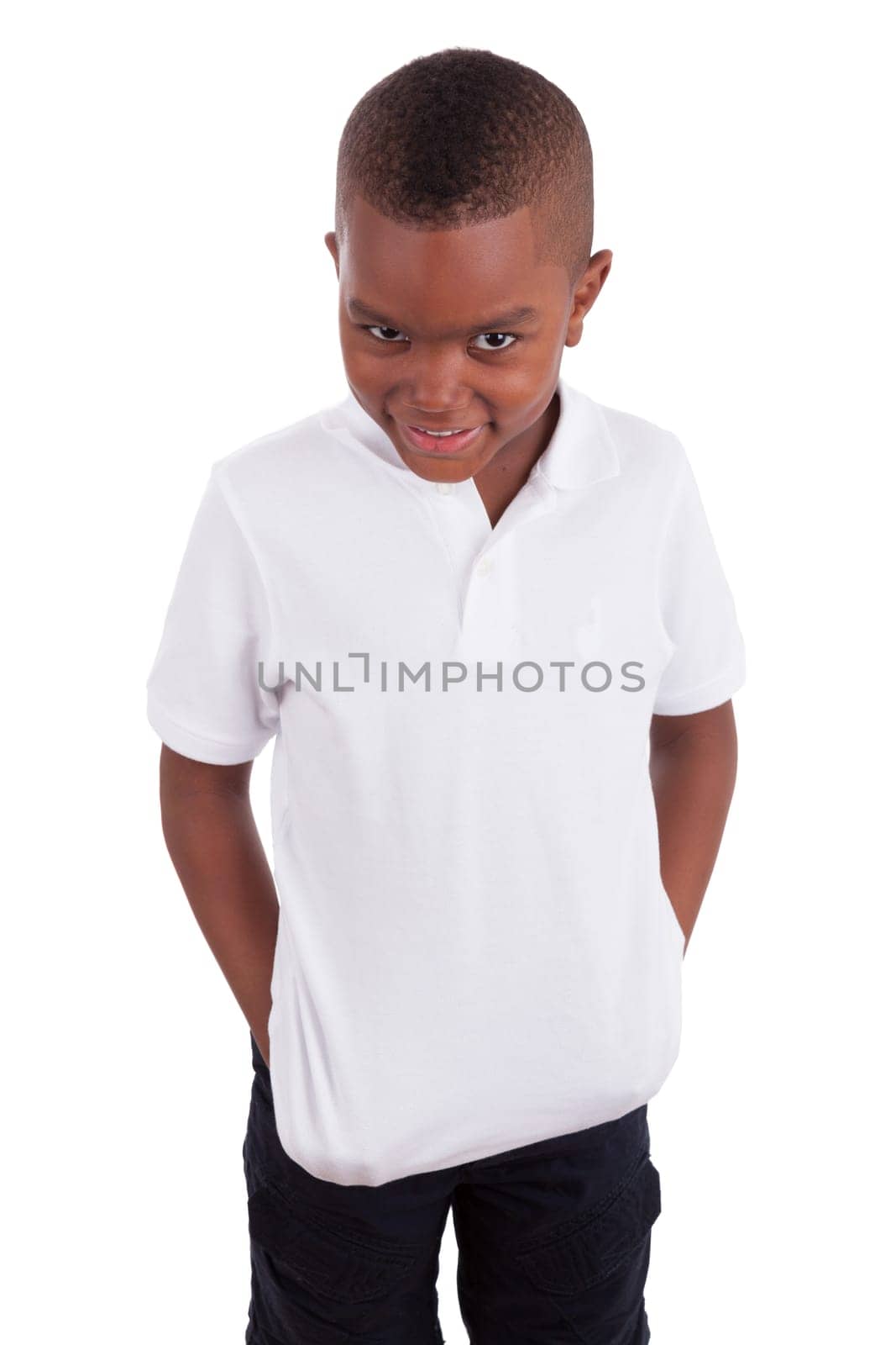 Portrait of a cute african american little boy, isolated on white background