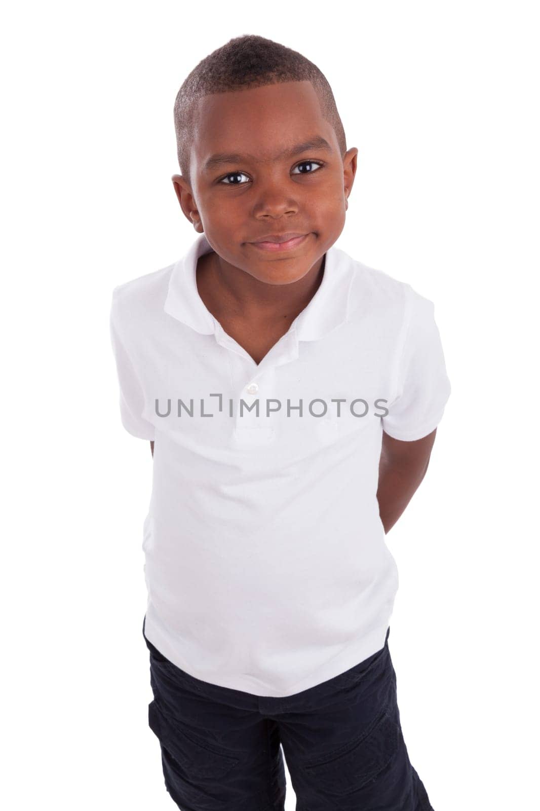 Portrait of a cute african american little boy, isolated on white background