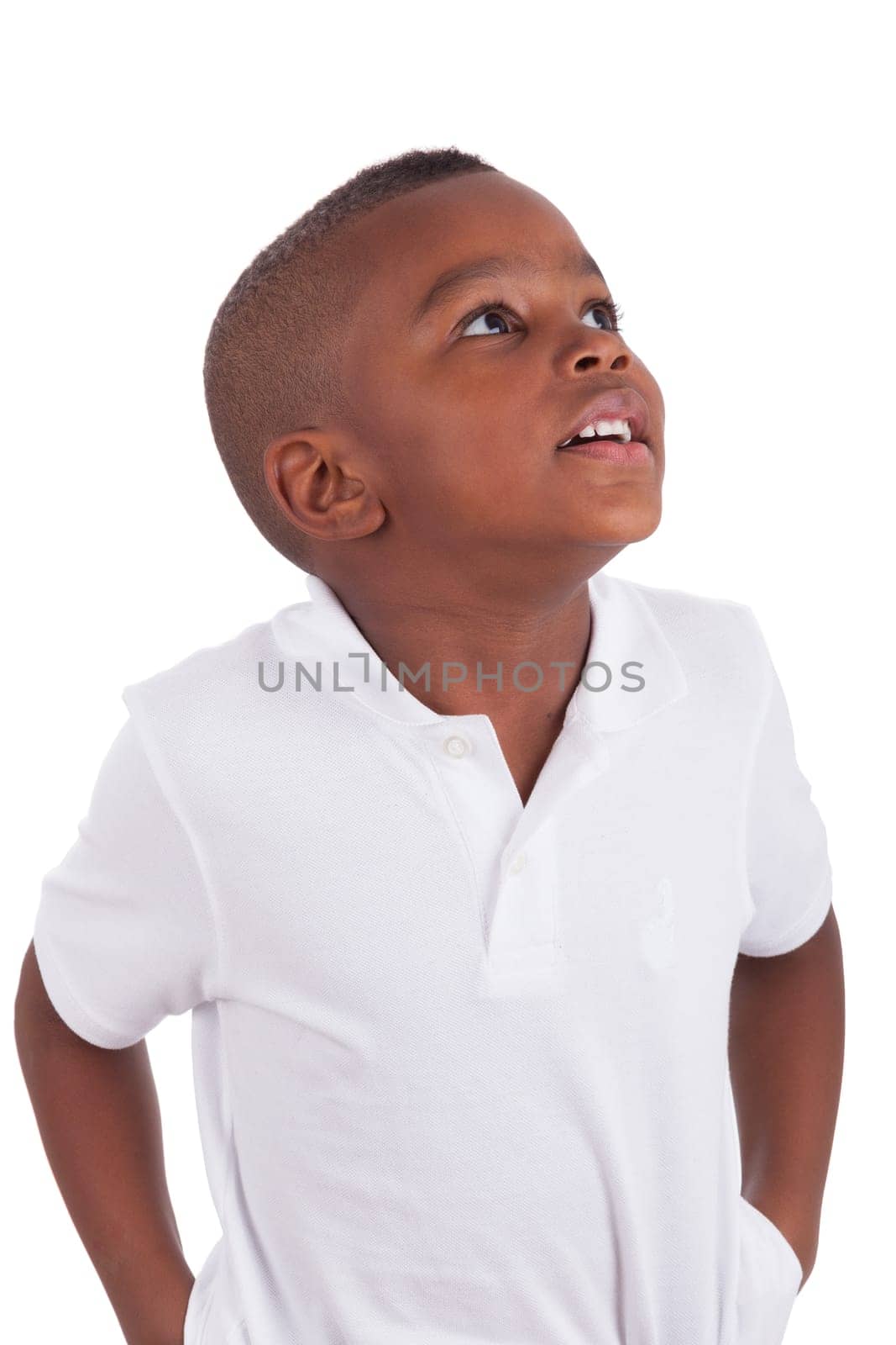 Portrait of a cute african american little boy, isolated on white background