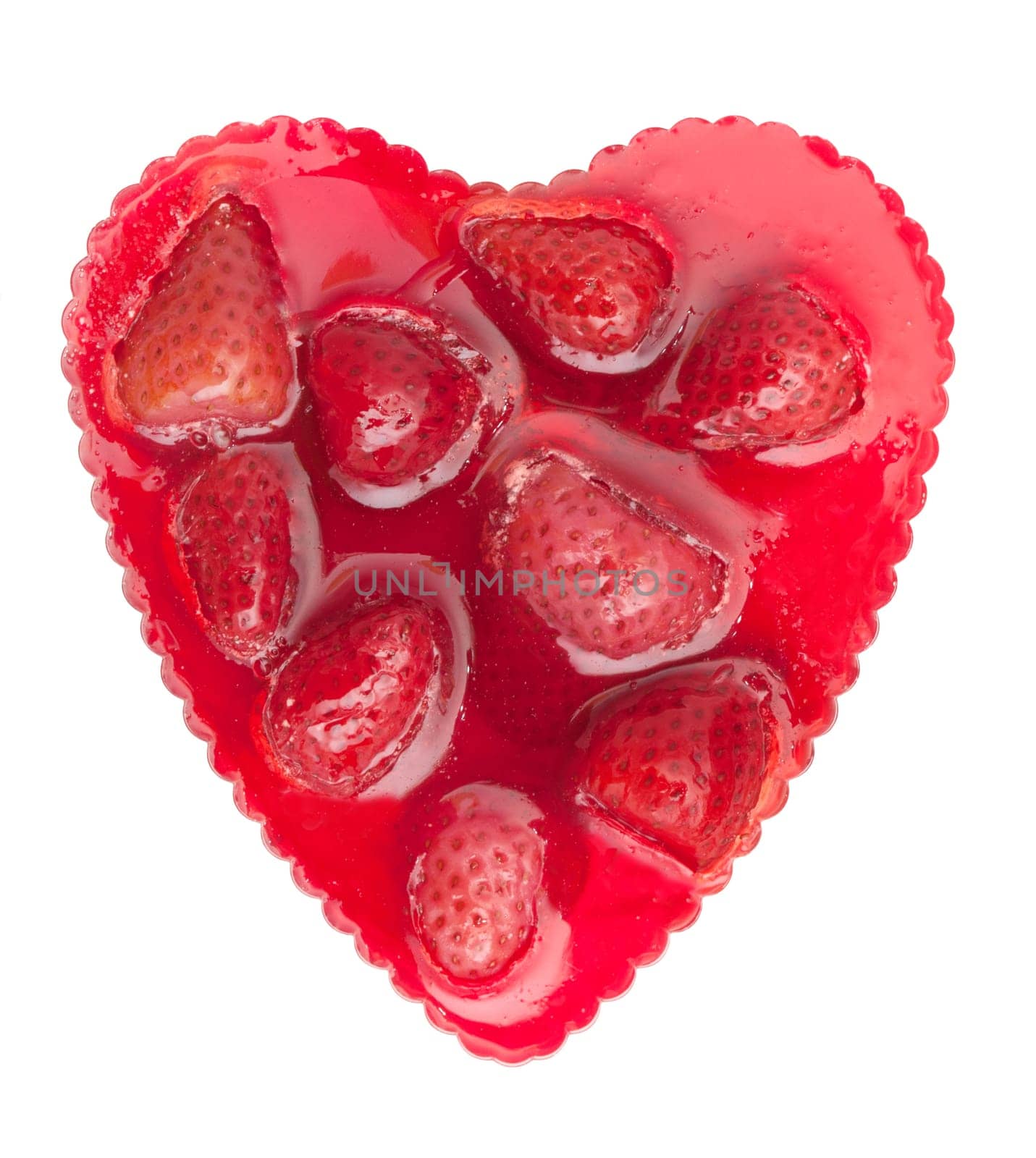Heart Shaped Strawberry Cake Isolated on White Background