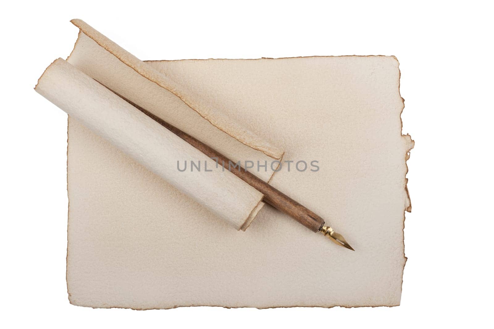 antique stationery with quill,isolated against white background