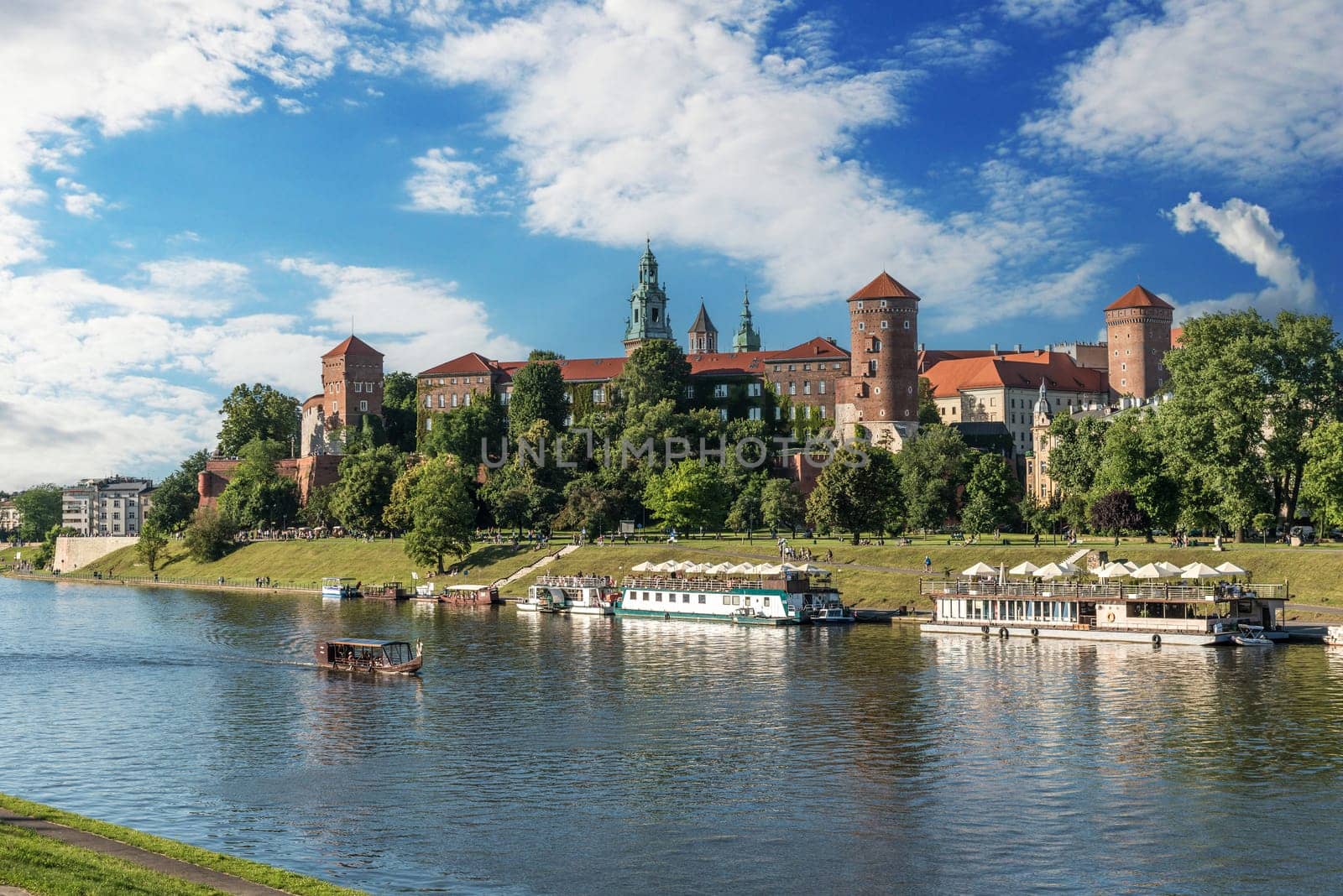 Beautiful and ancient quay in broad daylight in Krakow, Poland