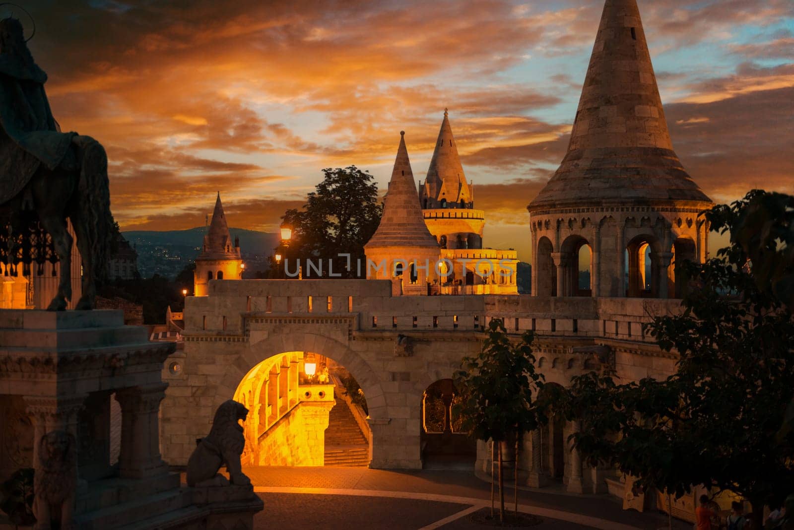 Fishermans Bastion yard in evening, Budapest, Hungary