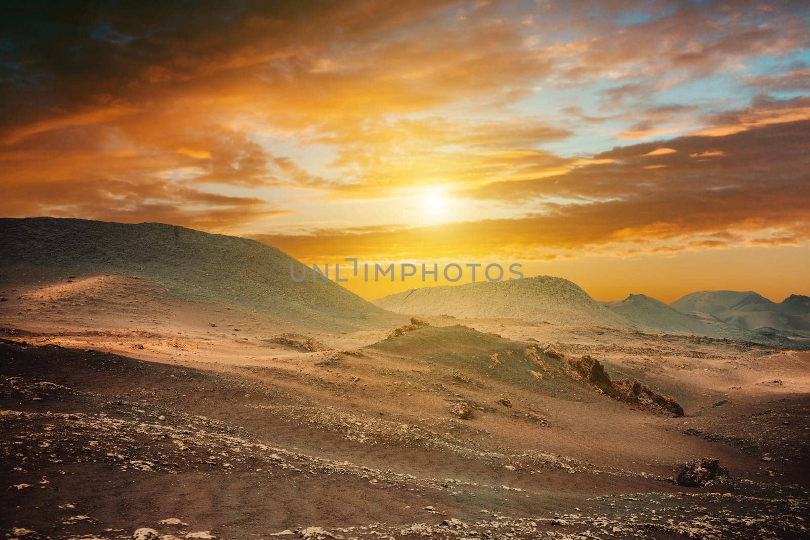 volcano and lava desert. Lanzarote, Canary islands