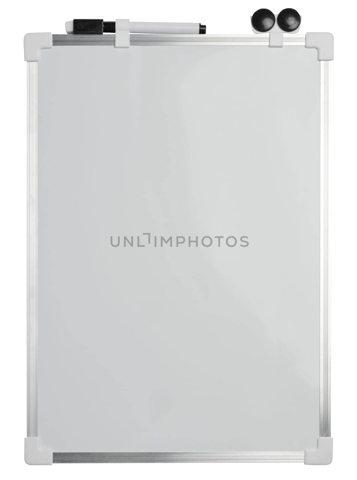 Blank white board for markers on white isolated background