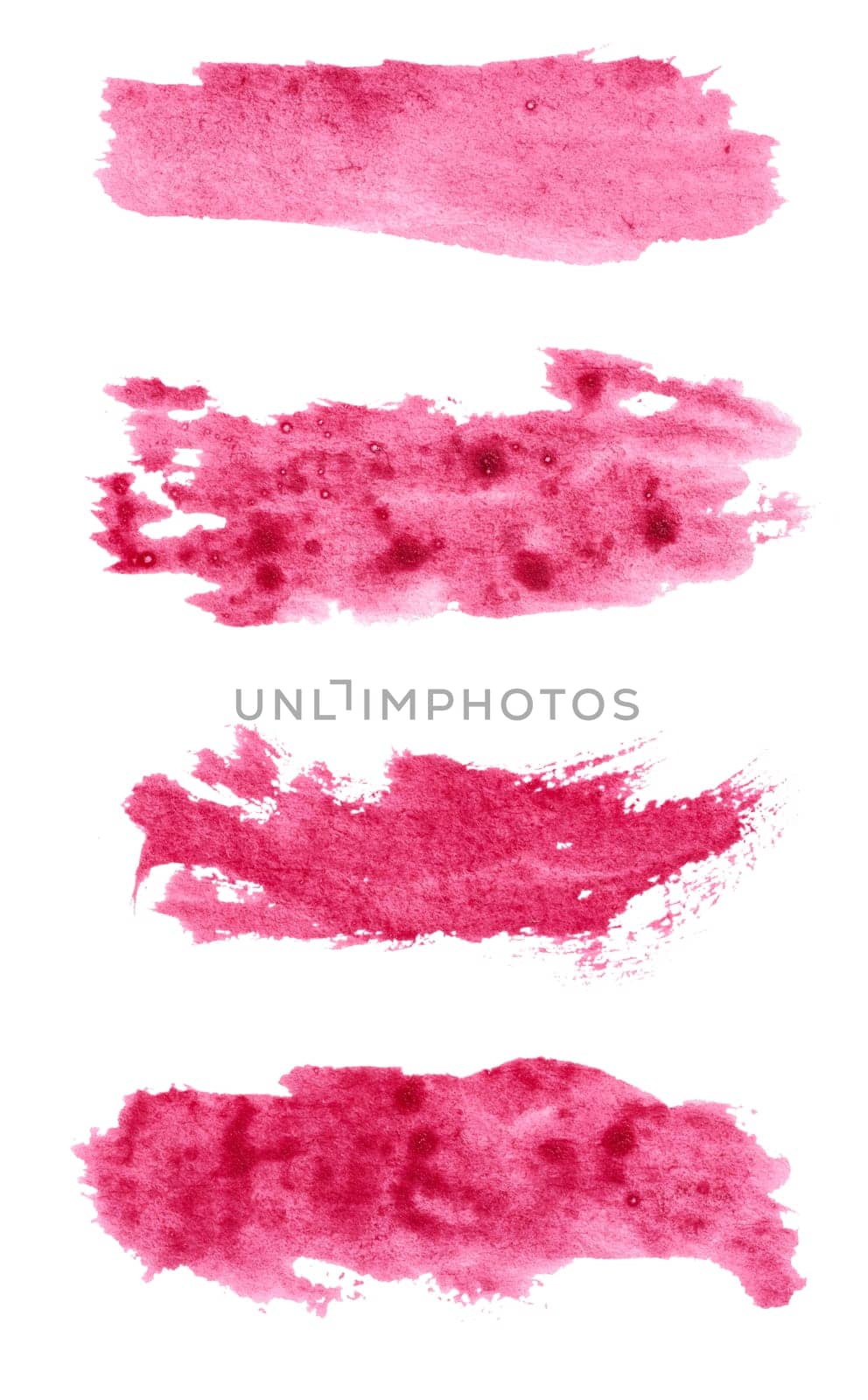 Watercolor brush stroke of red paint, on a white isolated background, set
