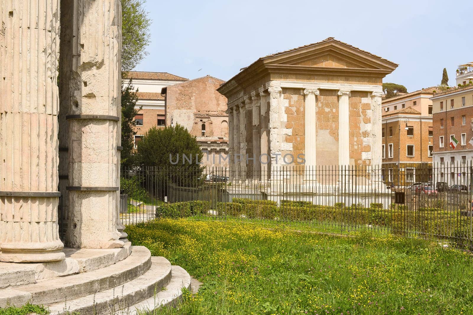 Temple of Portuno in the Forum Boarium, seen from the Temple of Hercules Victor, Rome