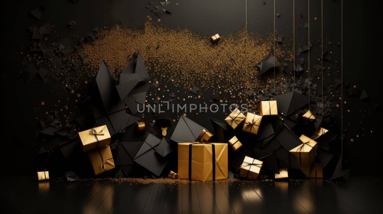 Gift boxes, balloons, background for black Friday, sales day by Alla_Yurtayeva