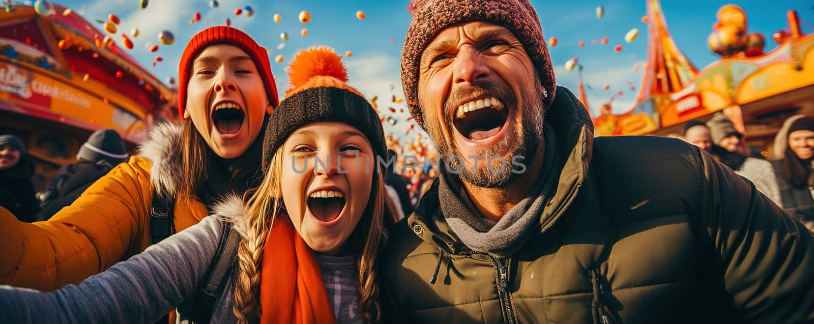 Happy family having fun at the Christmas market. by Yurich32