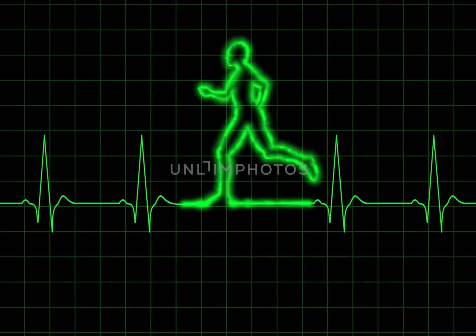 Illustration of a person running on a heart monitor