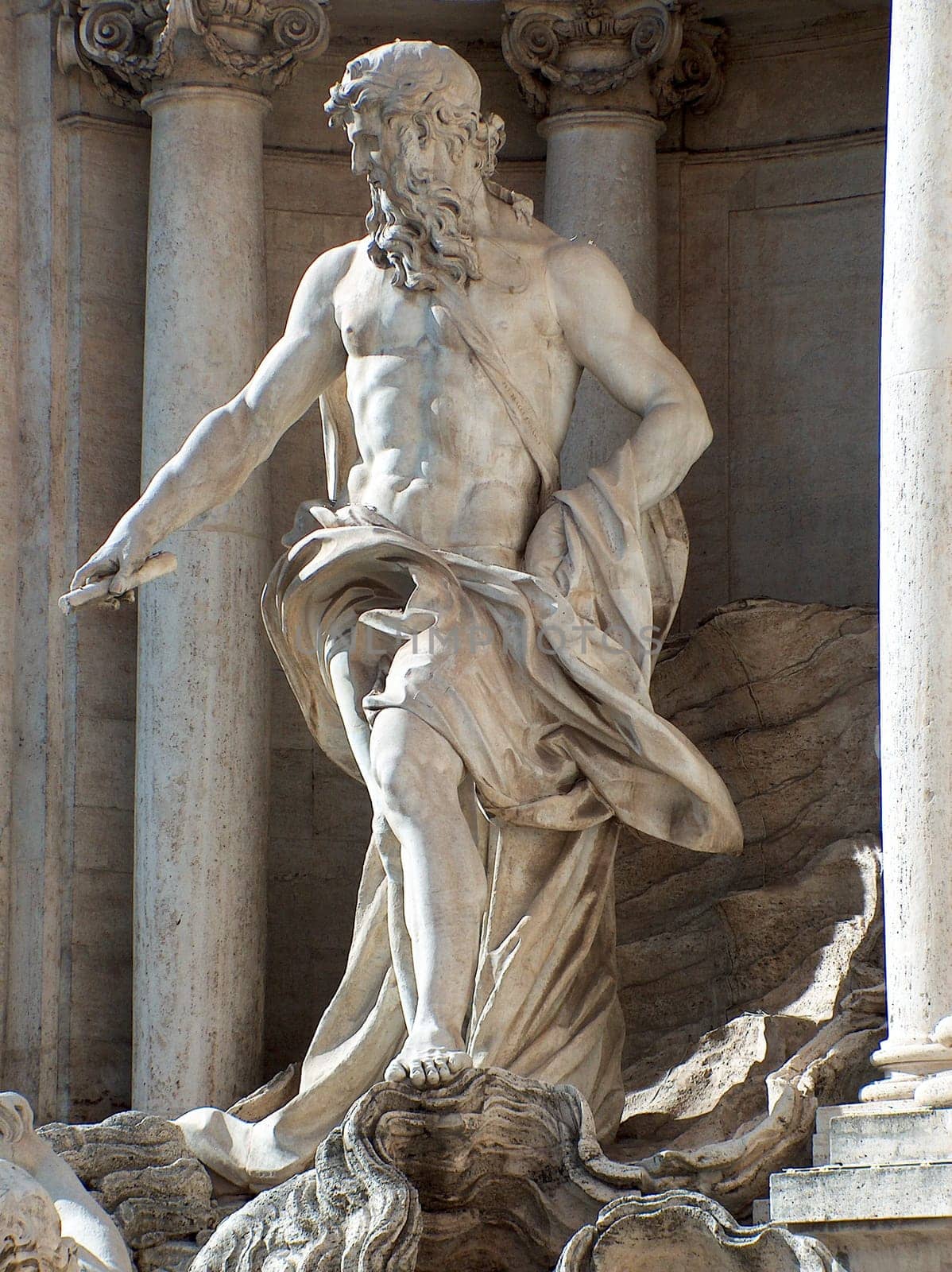 A statue at the famous Trevi Fountain in Rome, Italy.