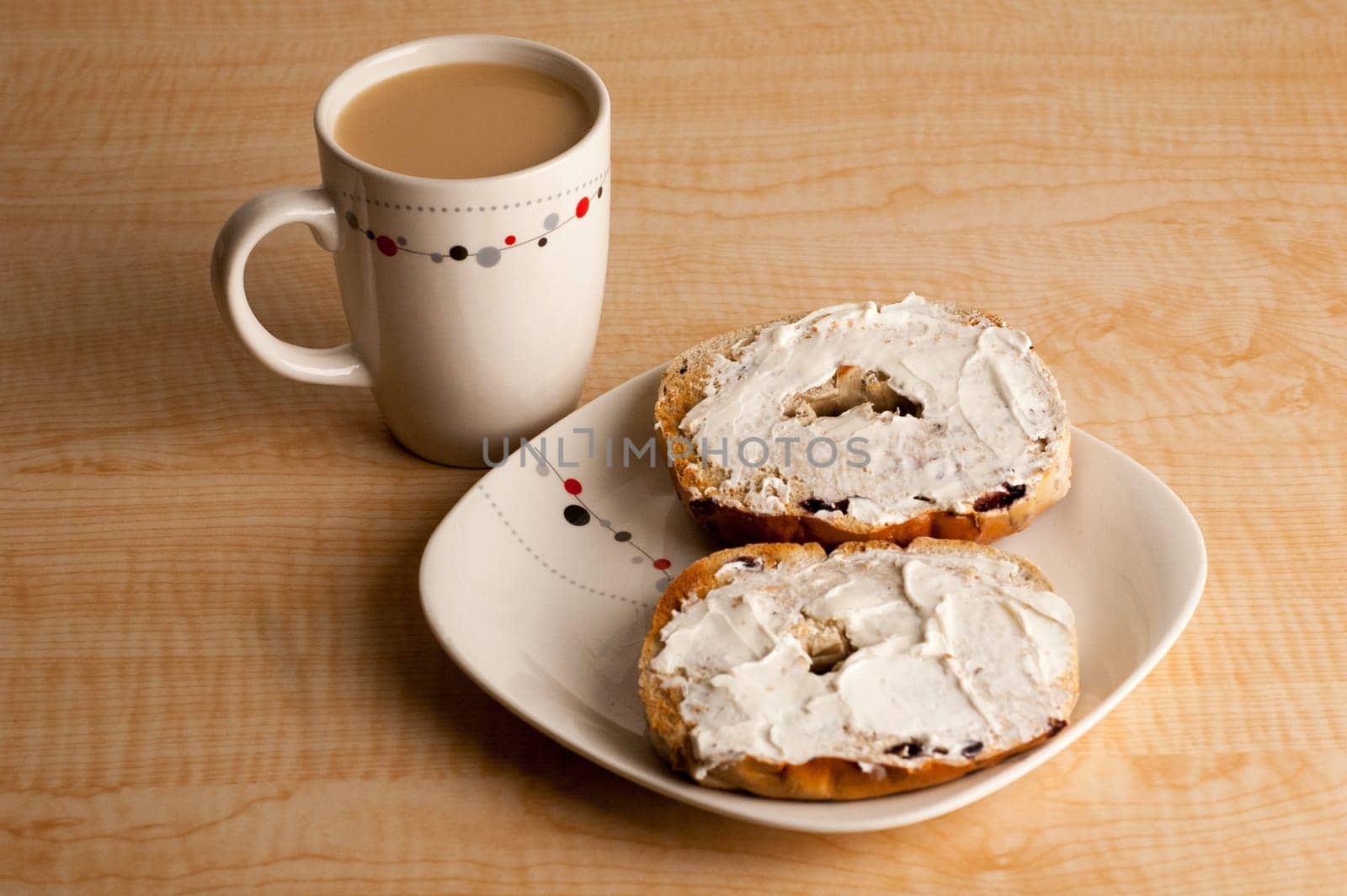 Coffee and Bagels with Cream Cheese.