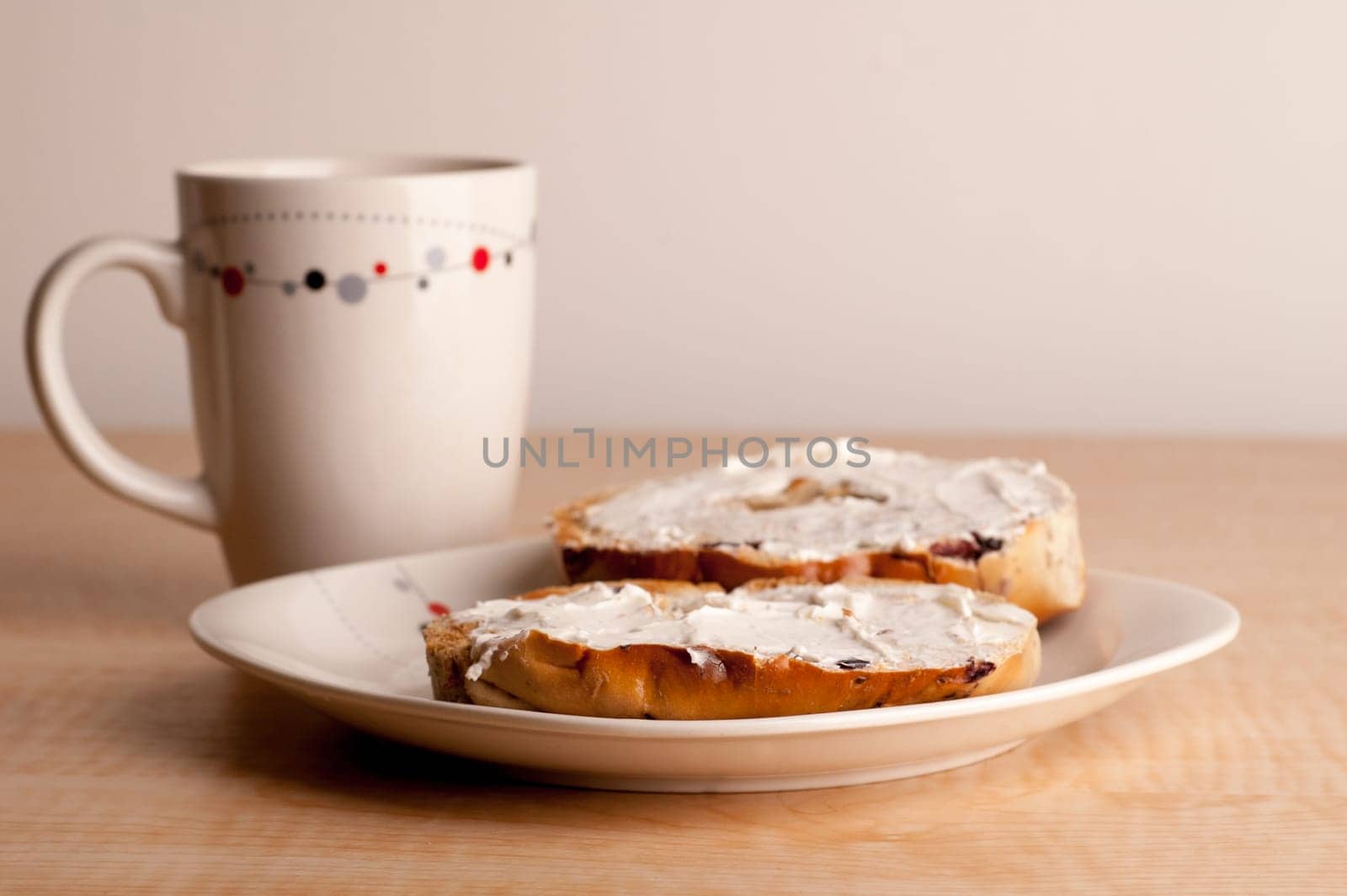 Coffee and Bagels with Cream Cheese.