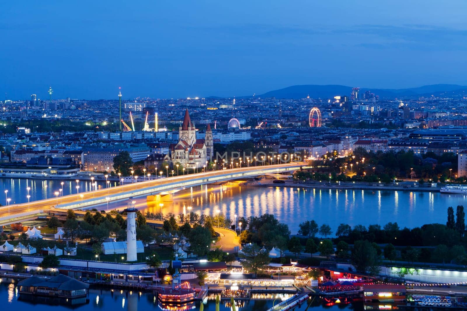 Vienna,panorama in the evening,from a bird's eye view of the capital