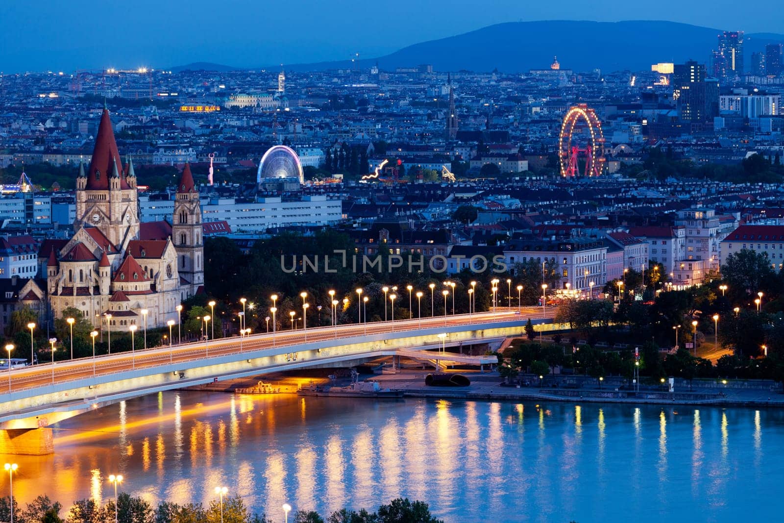Vienna,panorama in the evening,from a bird's eye view of the capital