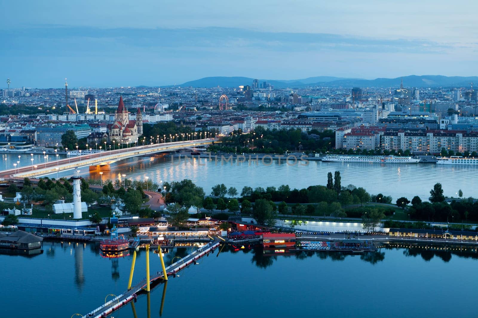 Vienna,panorama in the evening,from a bird's eye view of the capital