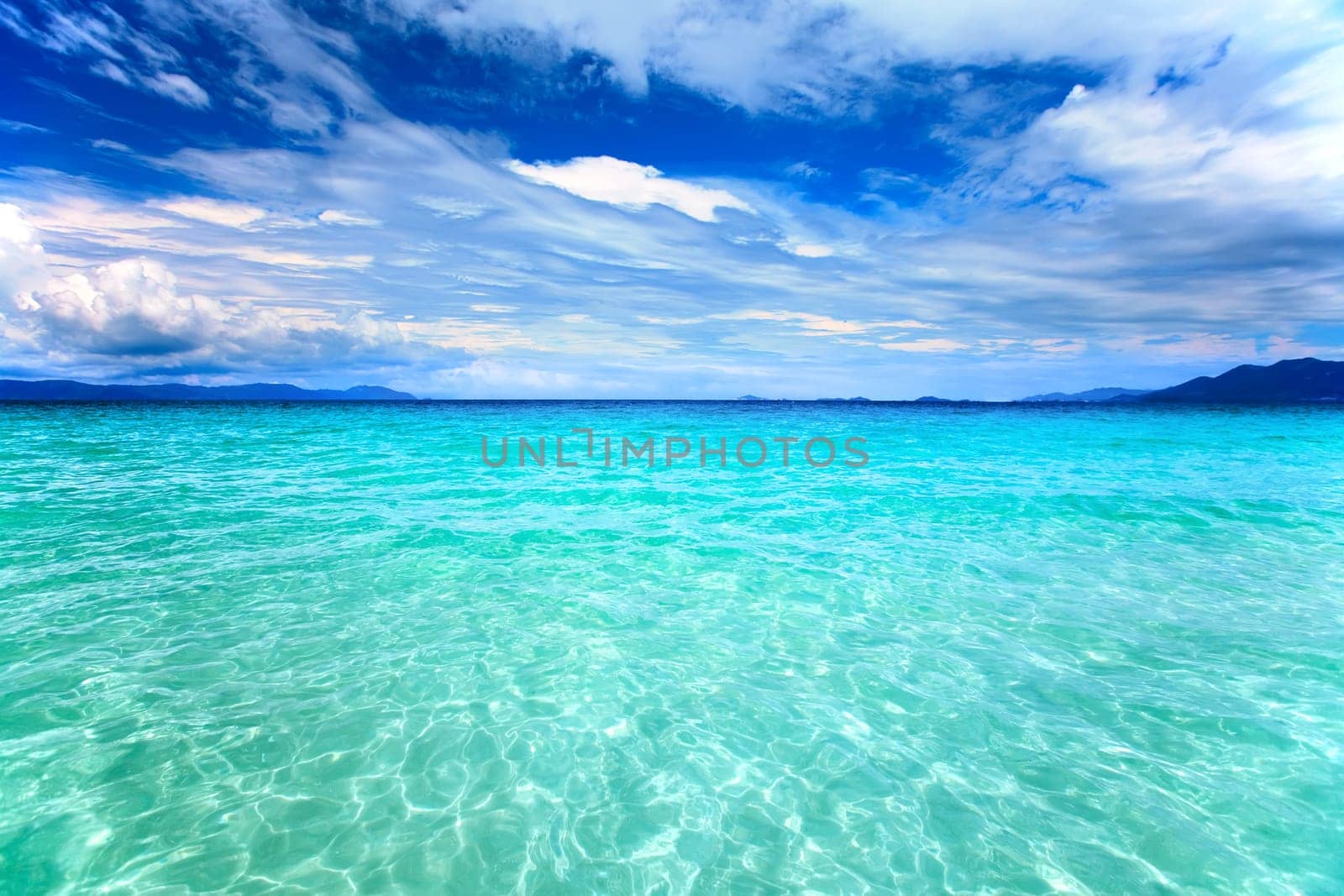 Blue clean sea and cloudy sky landscape
