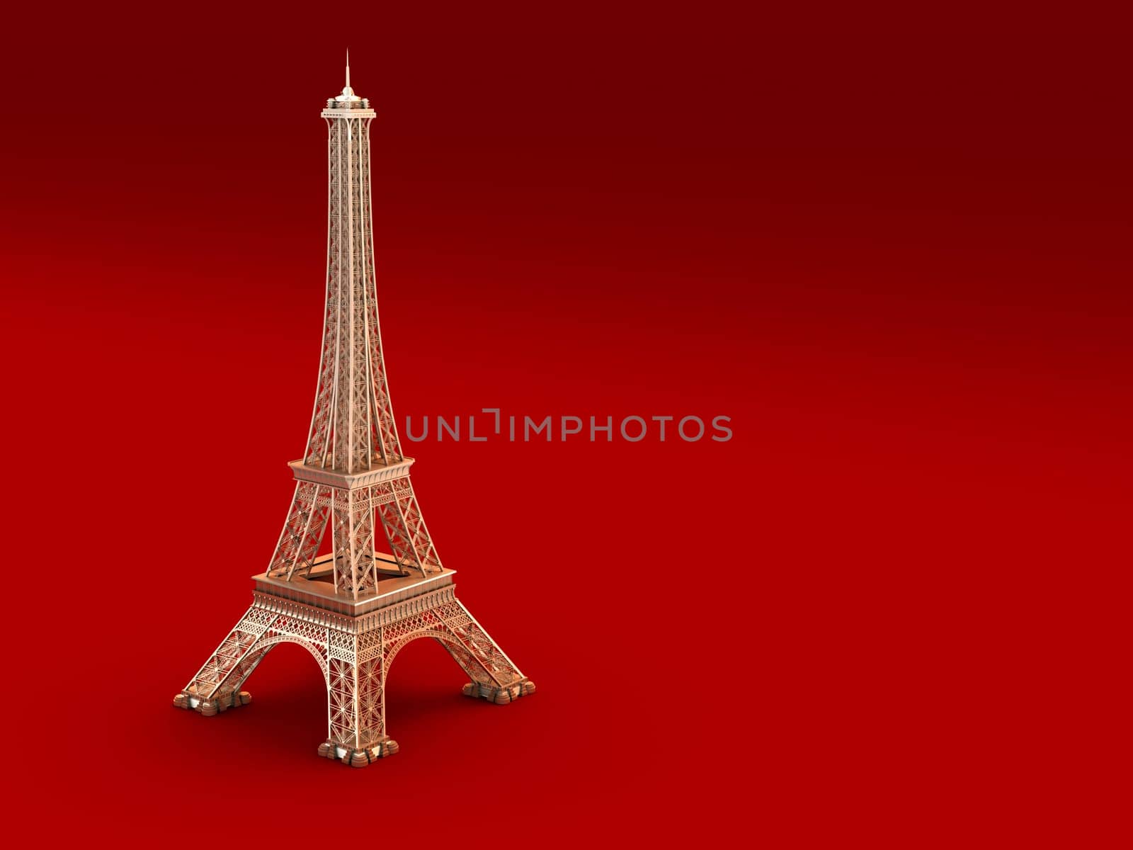 Eiffel Tower in Paris. 3d model on a red background.