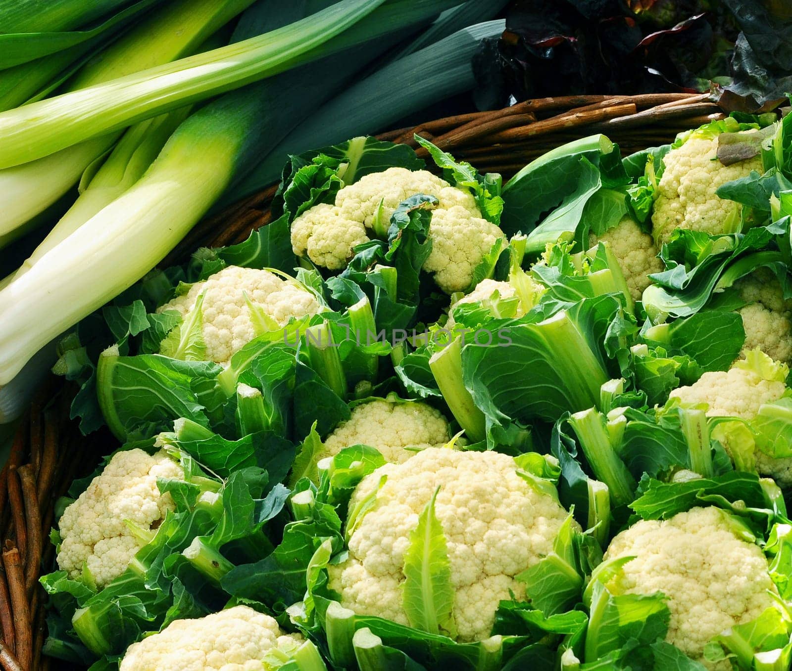 Market vegetables,cauliflower and leeks