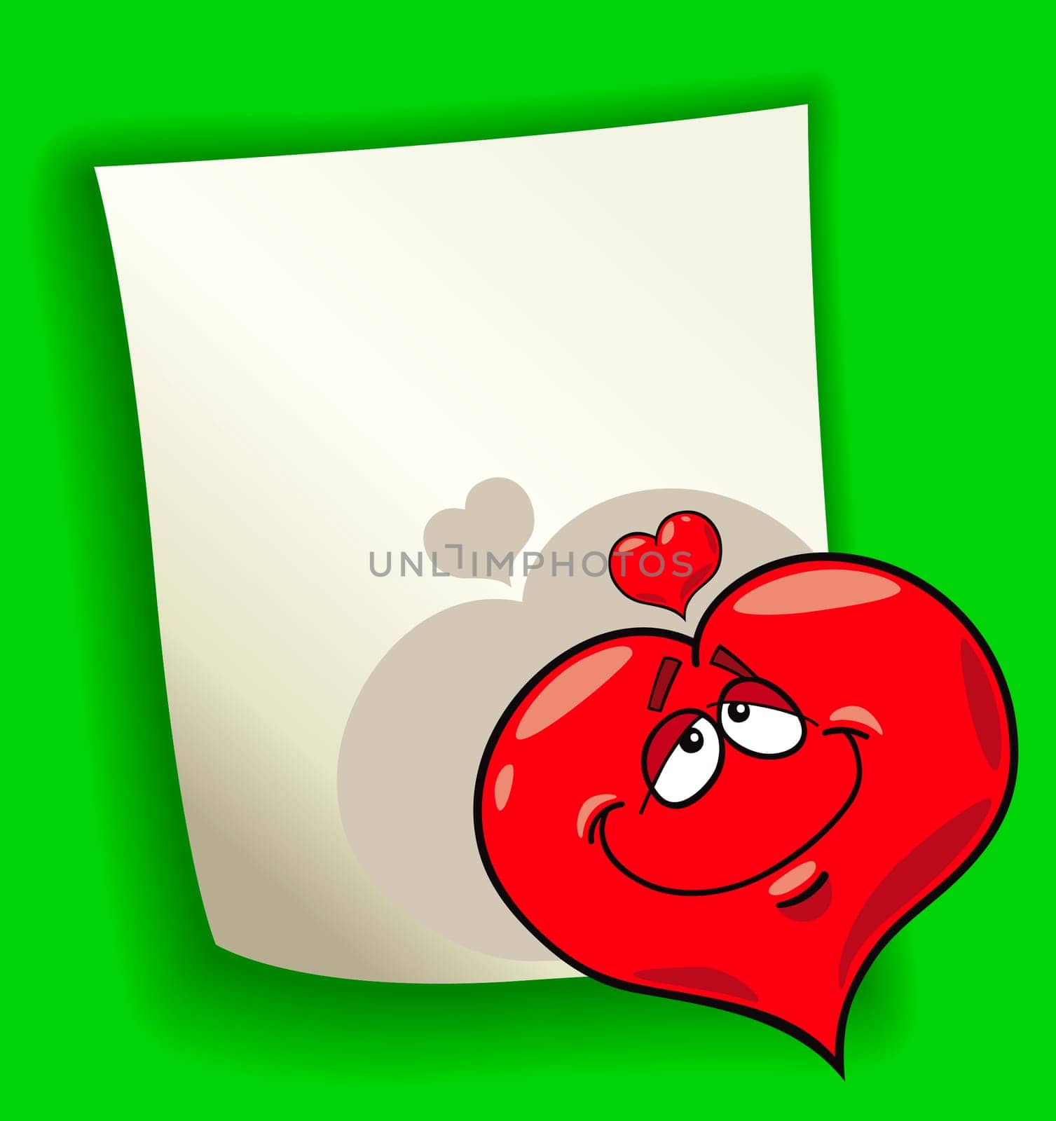 cartoon design illustration with blank page and funny heart in love