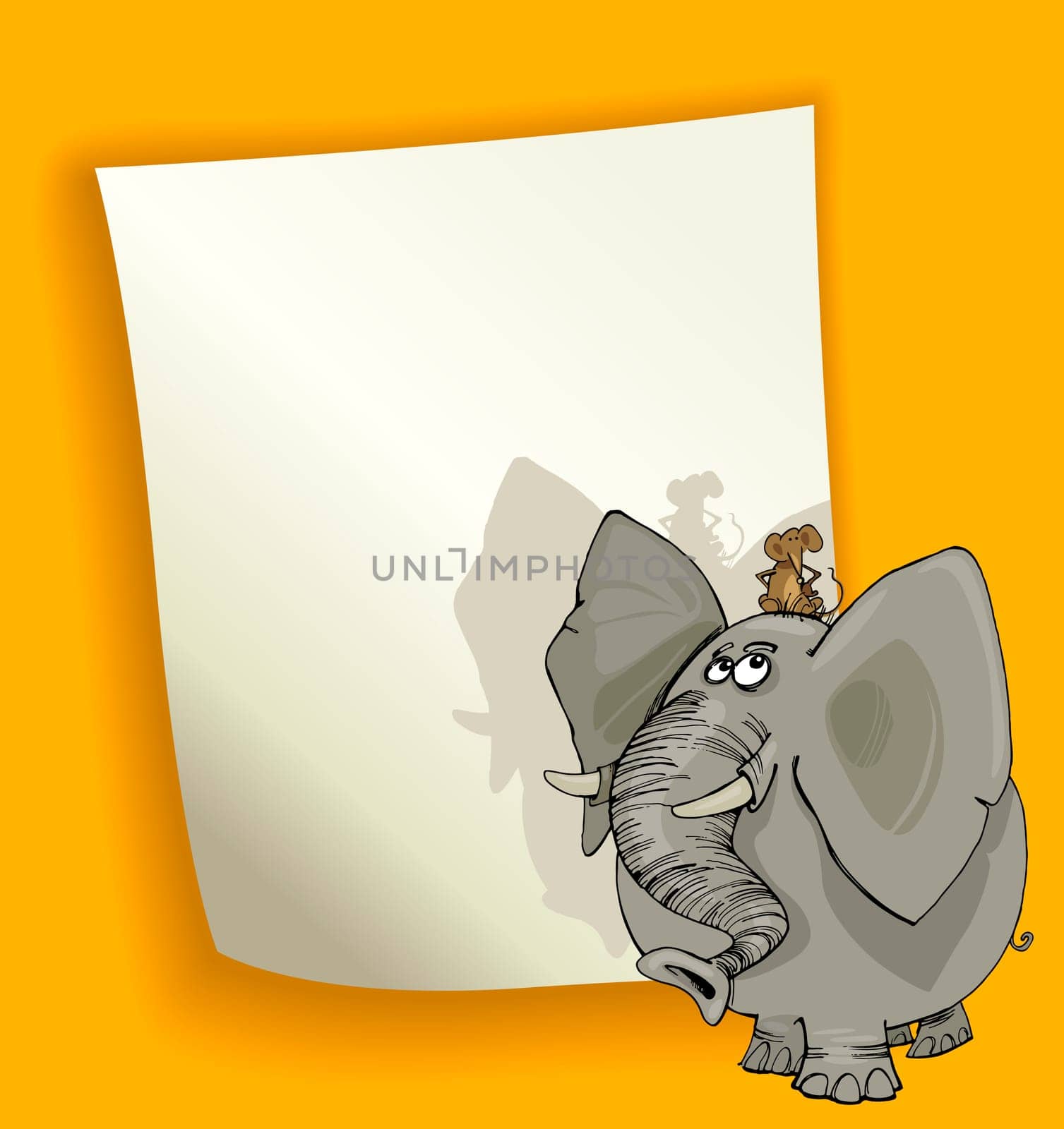 cartoon design illustration with blank page and mouse on the elephant