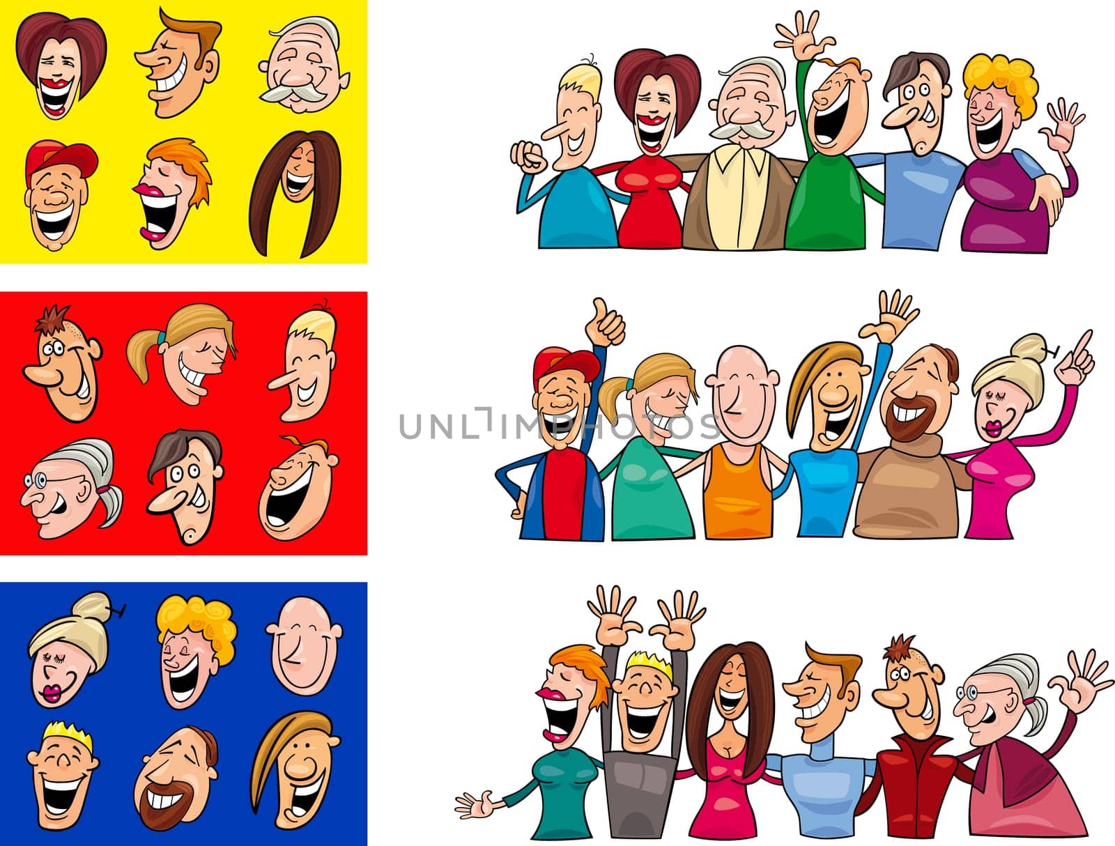 cartoon illustration of happy people big set