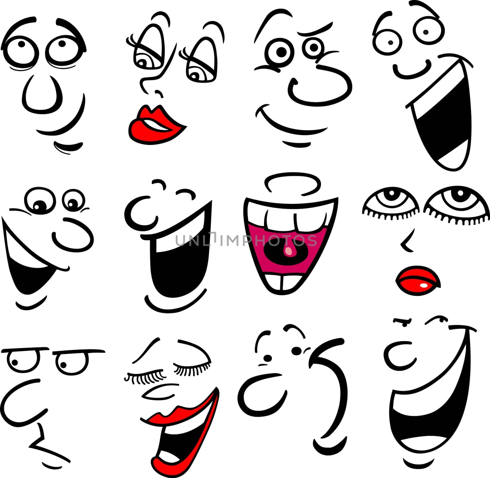 Cartoon faces and emotions for humor or comics design