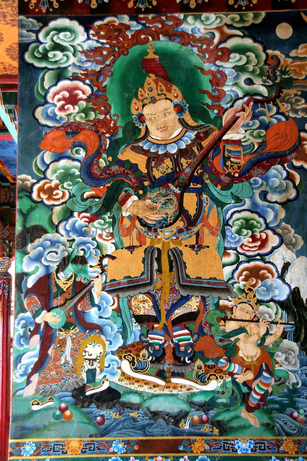 Fresco on wall of Rumtek Monastery in Gangtok, Sikkim, India, Asia