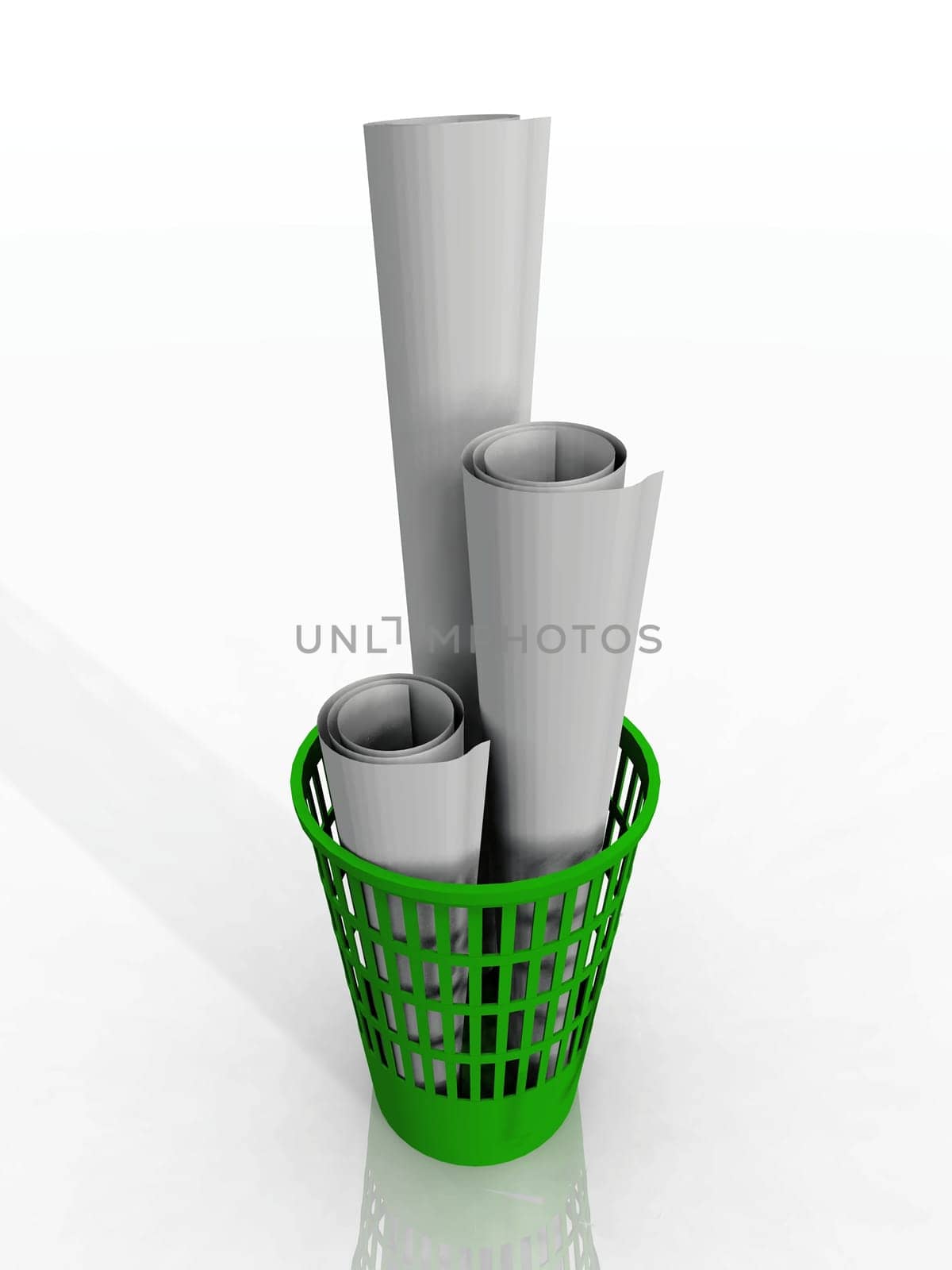 rolls of paper in the trash