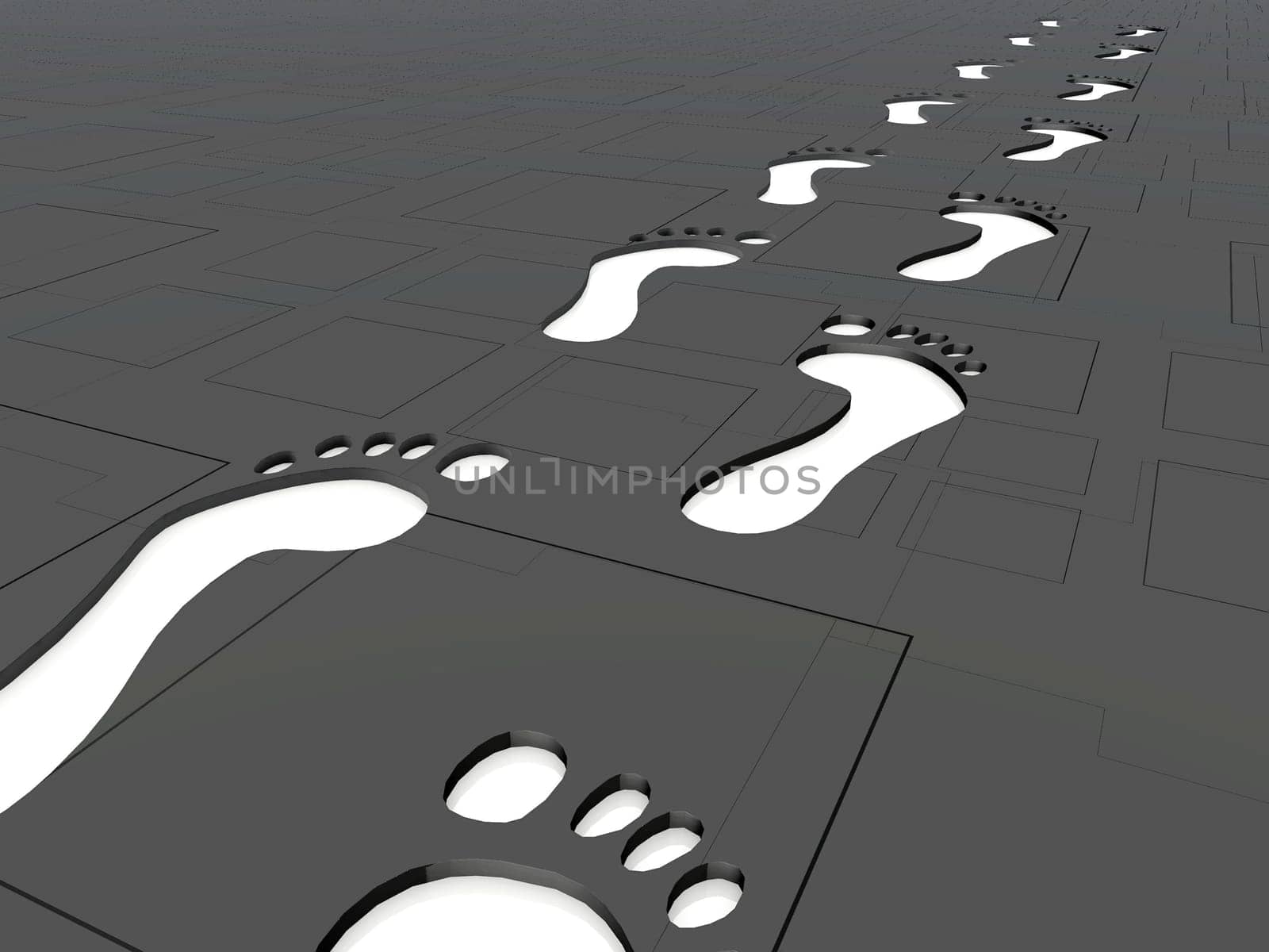 white footprint on gray background