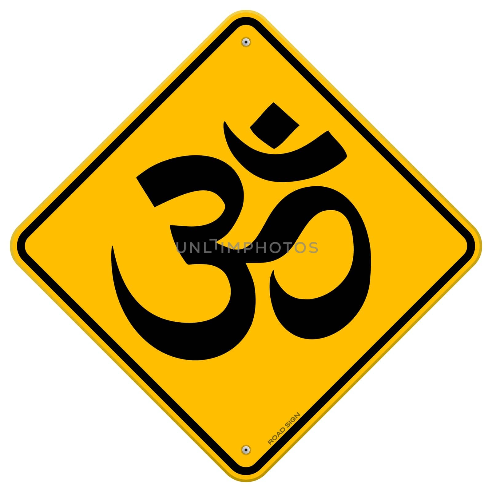 Classic Road Sign with hinduism symbol on yellow background
