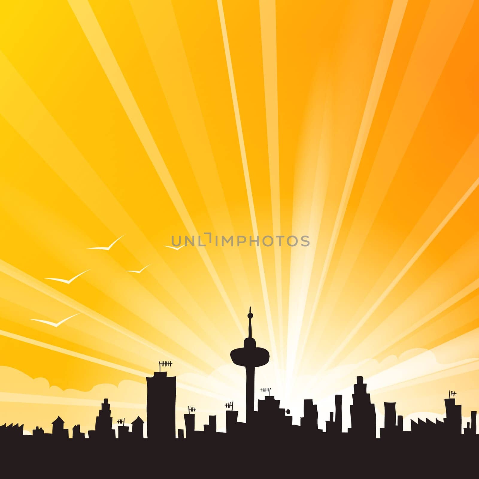 Urban Architecture scene with glowing sunshine background