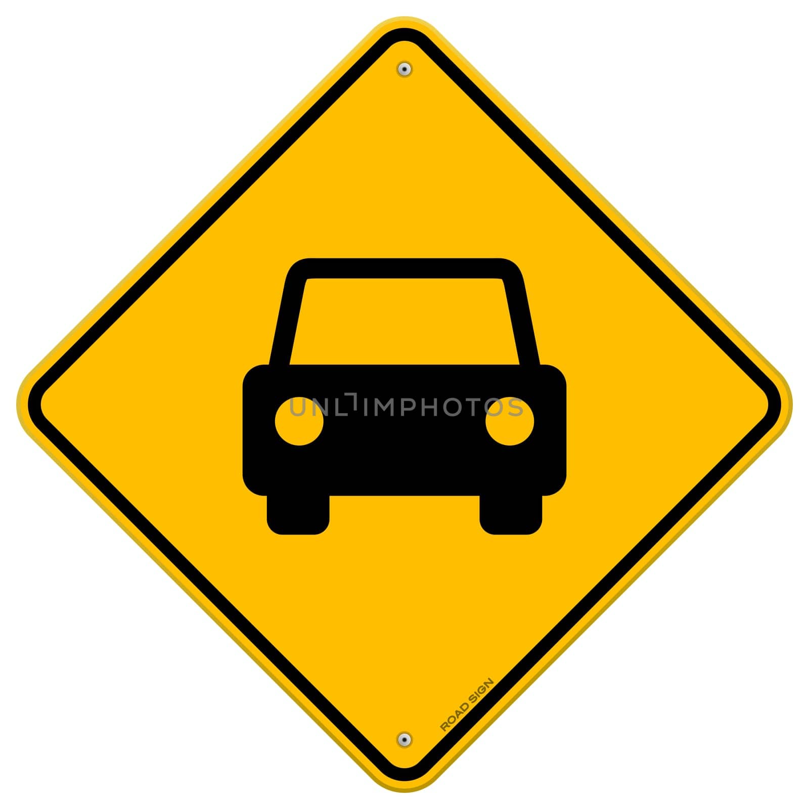 Black vehicle silhouette on yellow background as a sign