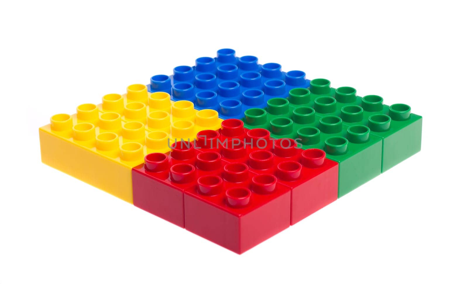 Plastic building blocks isolated on white background