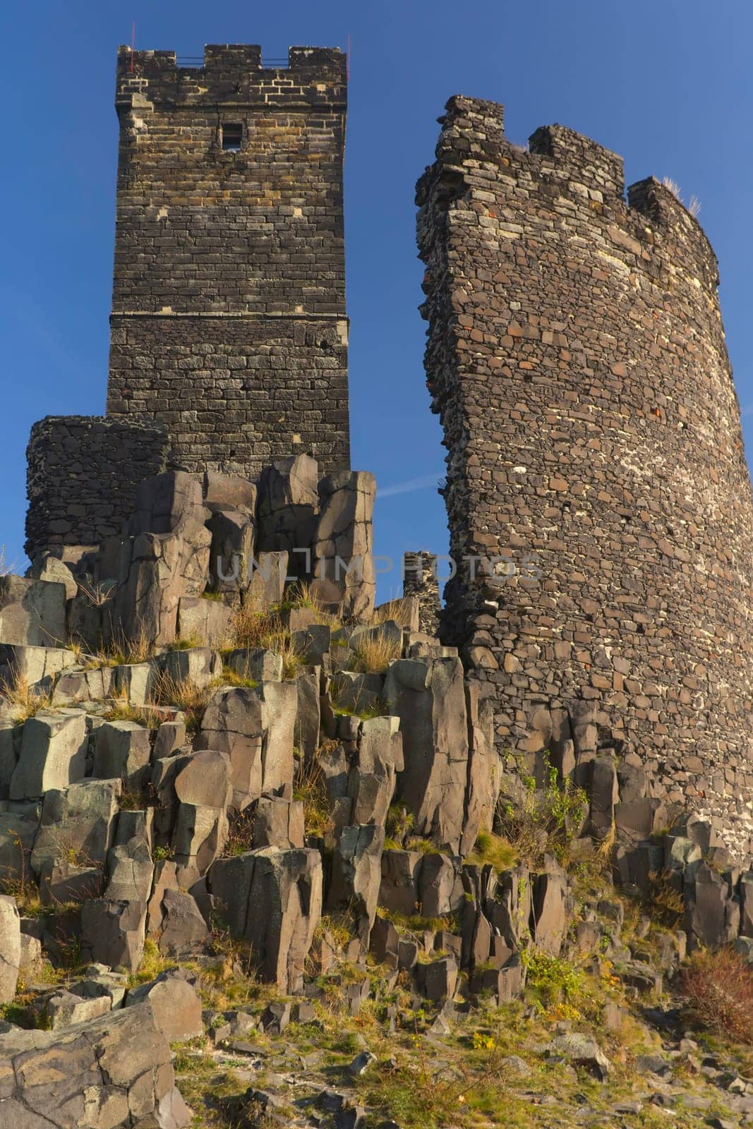 Ruin of state castle named Hazmburk, which stands on basalt rock (Czech Republic)