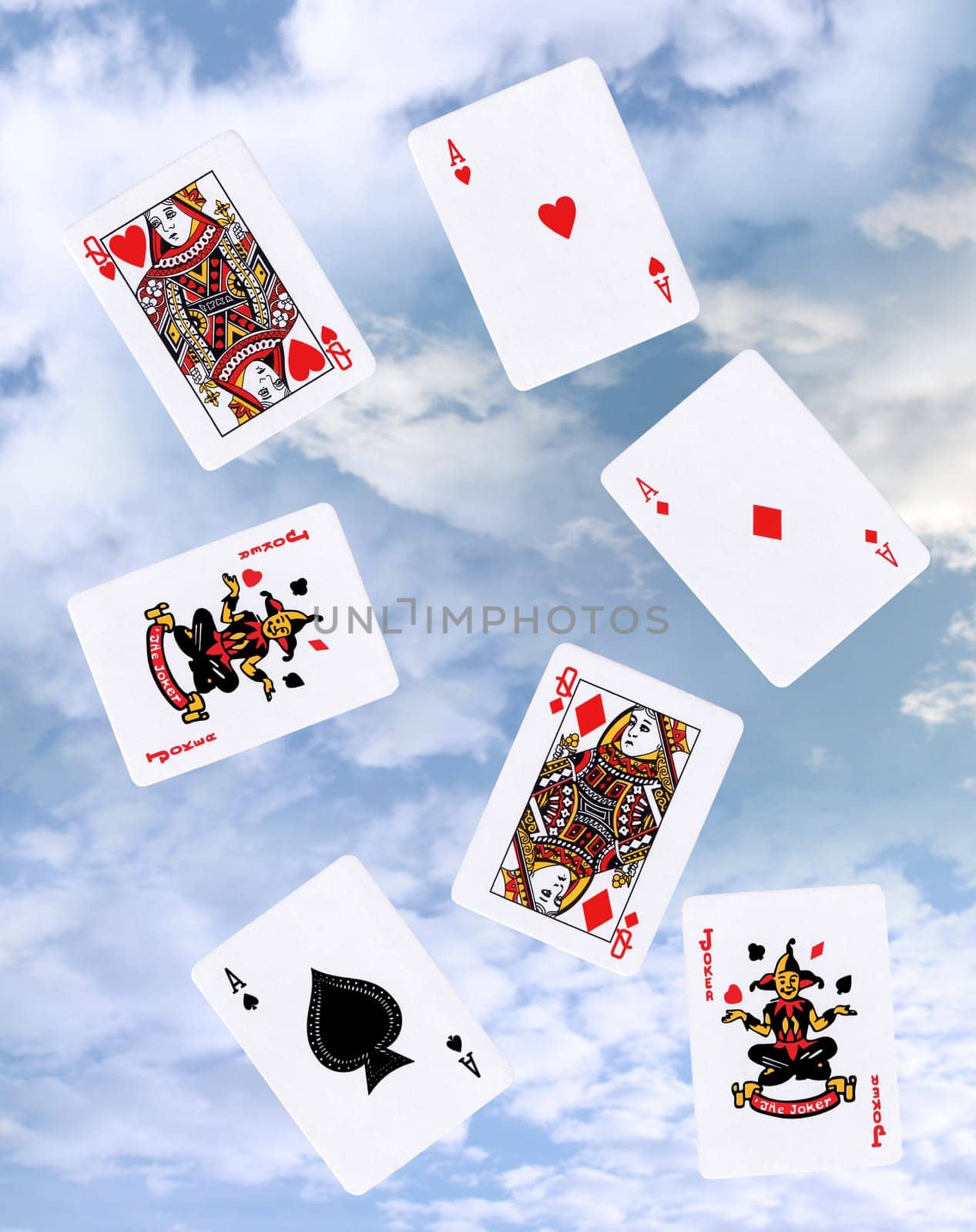 playing cards in the air as in cloud gaming on the internet