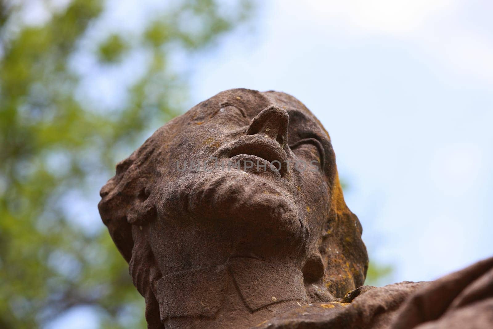 Close-up of the head of the bridge saint on the road to Schöntal Monastery