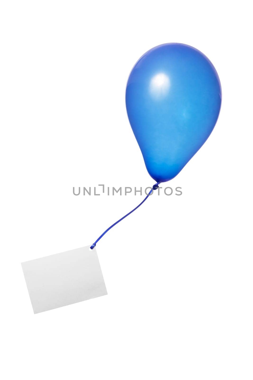 Blue balloon with a greeting card on a ribbon
