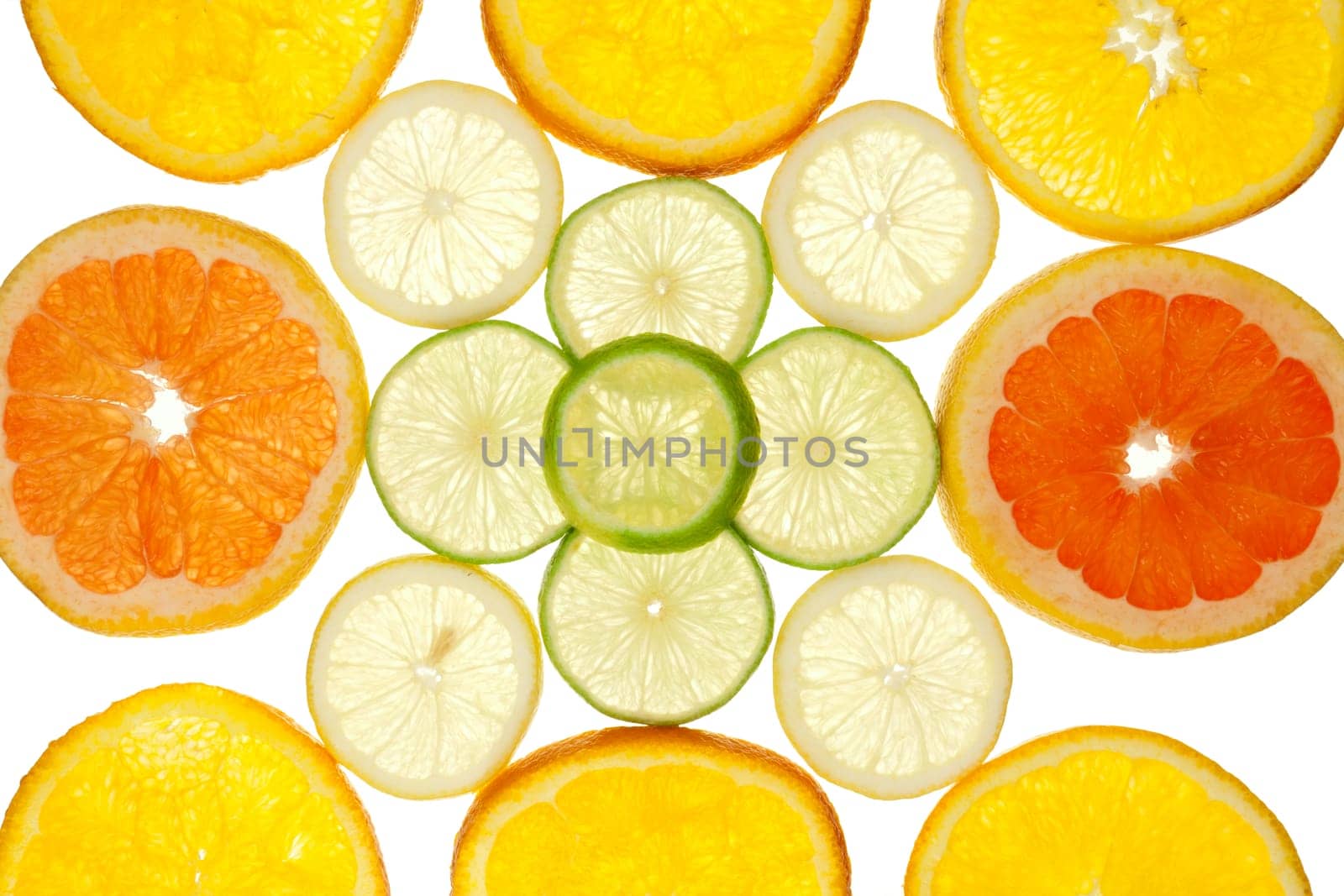 Colorful background of different fruit slices