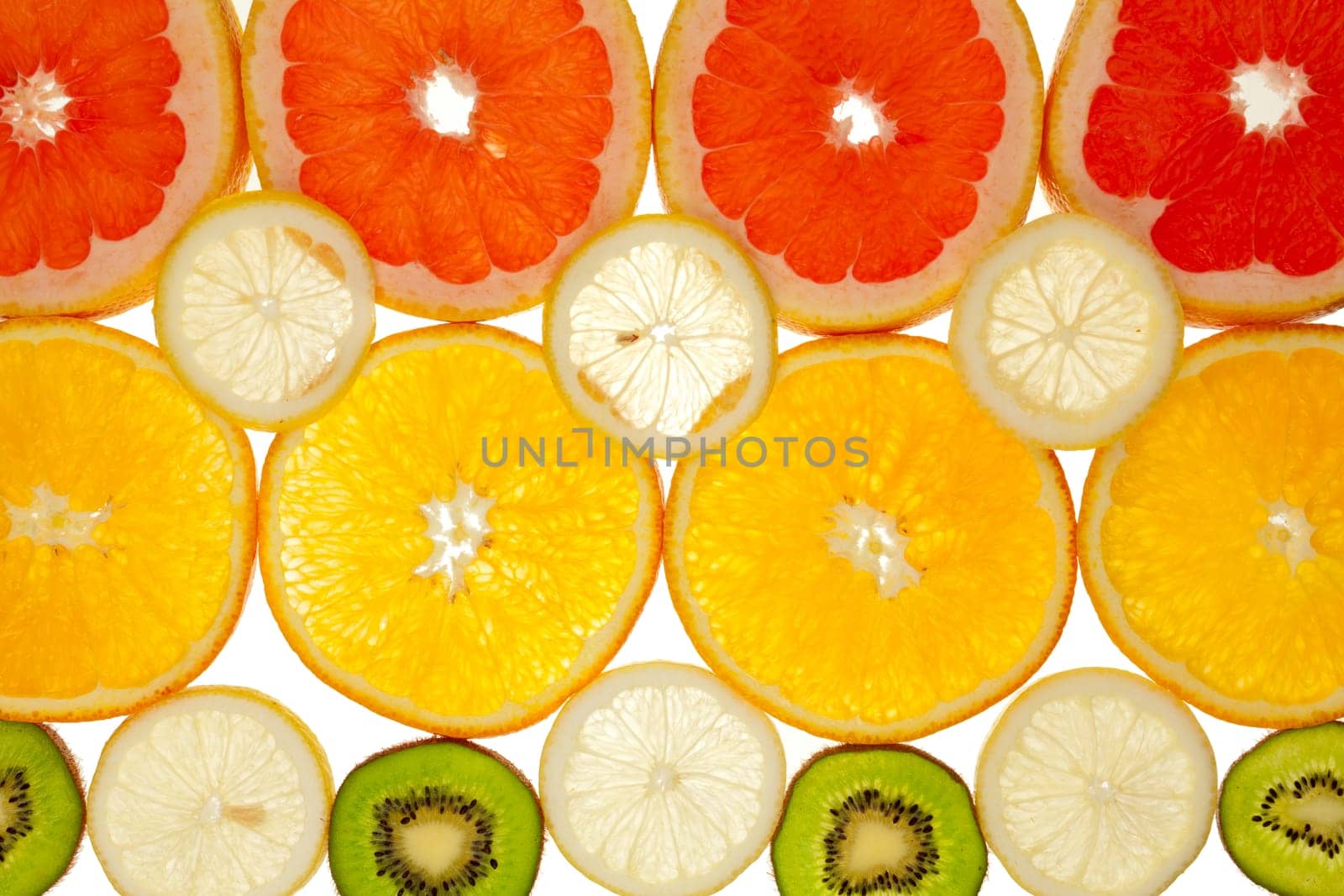 Background of kiwi,grapefruit,orange and lemon slices