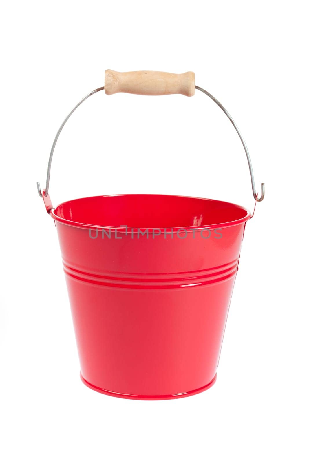 Red tin bucket against white background
