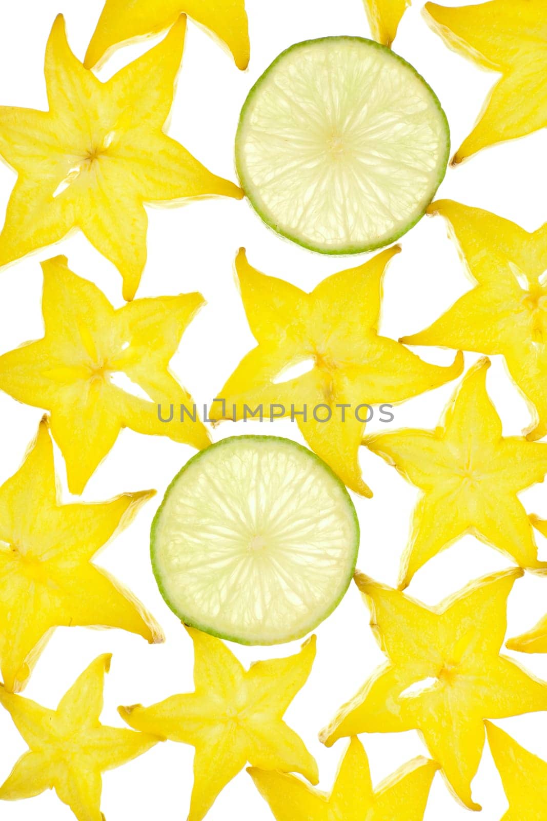 Background of star fruit and lime slices