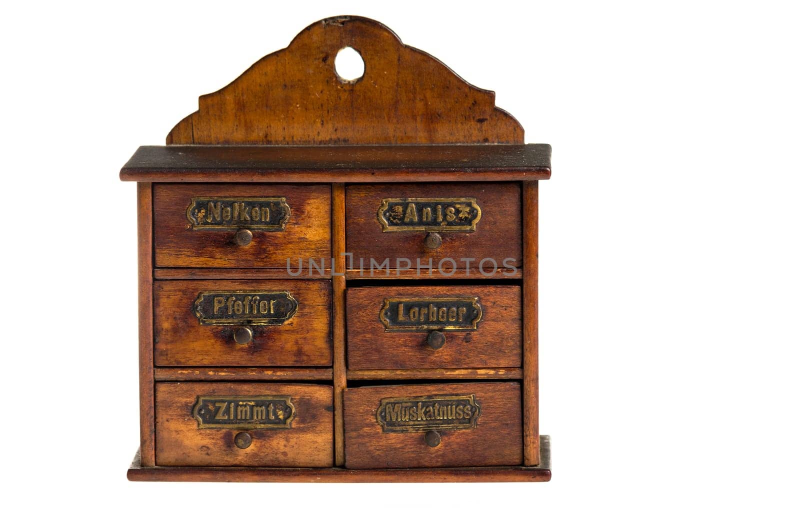 antique spice cabinet with six drawers