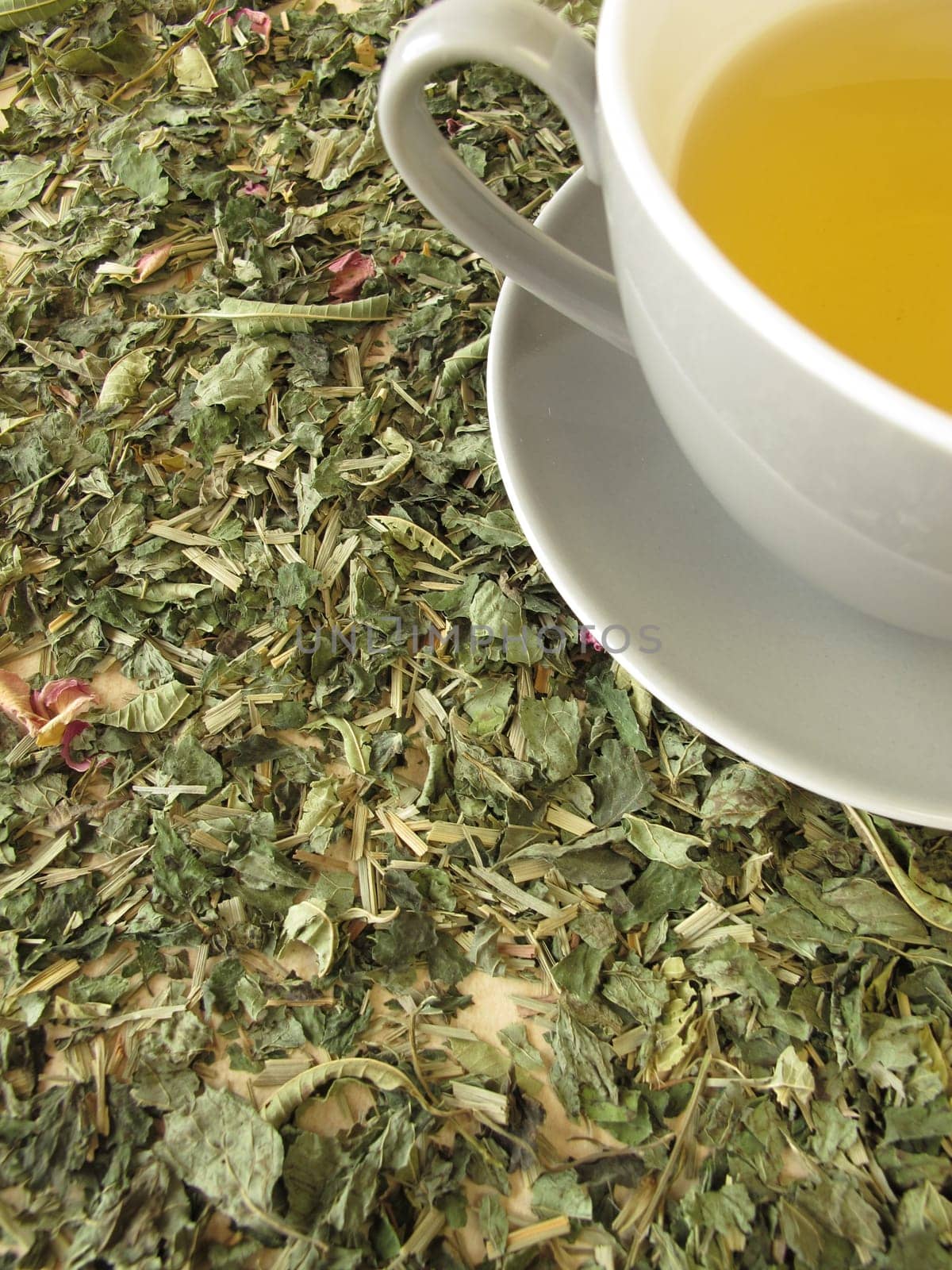 A cup of tea on a herbal tea blend