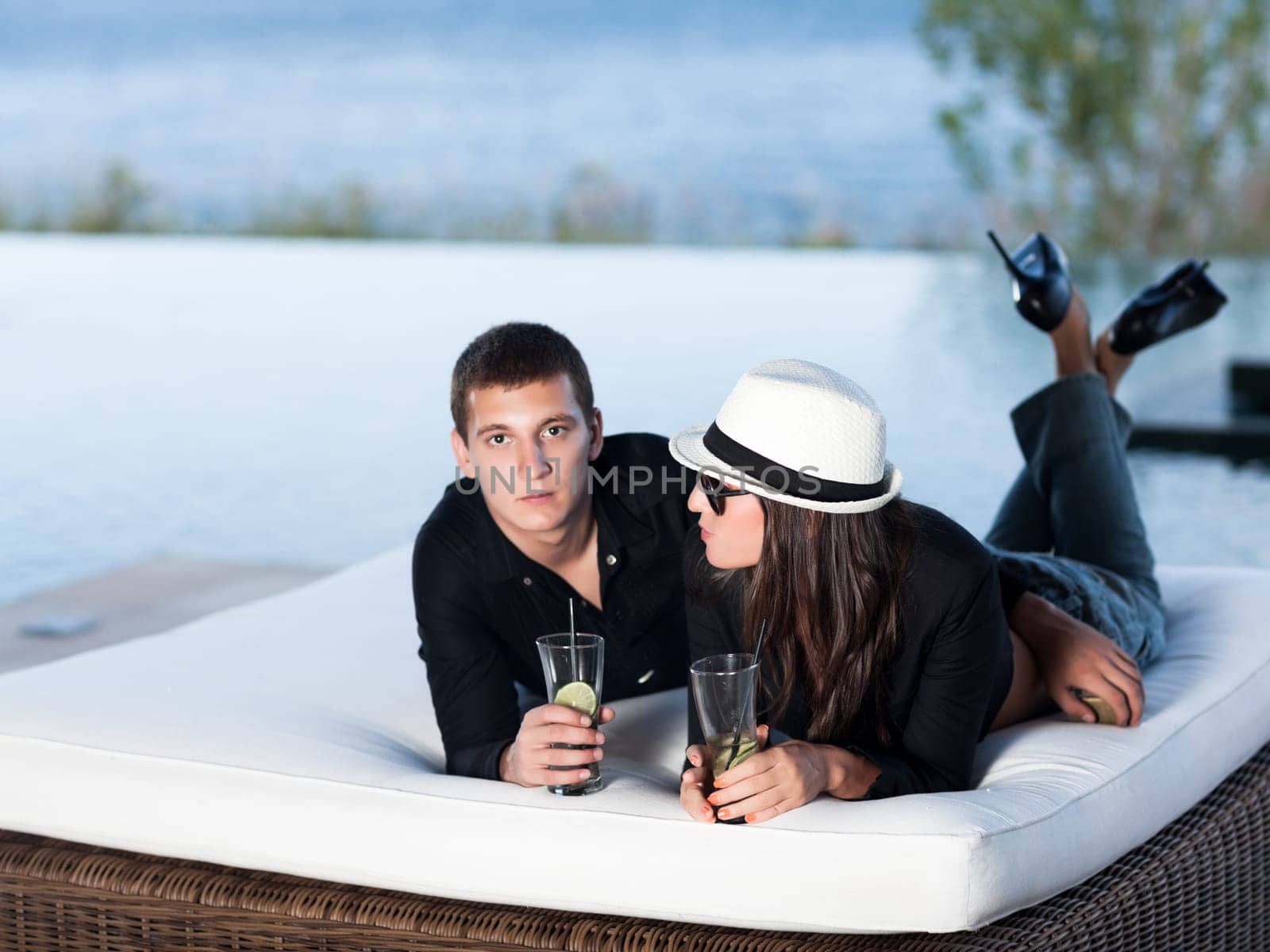 Young couple. Focus on woman