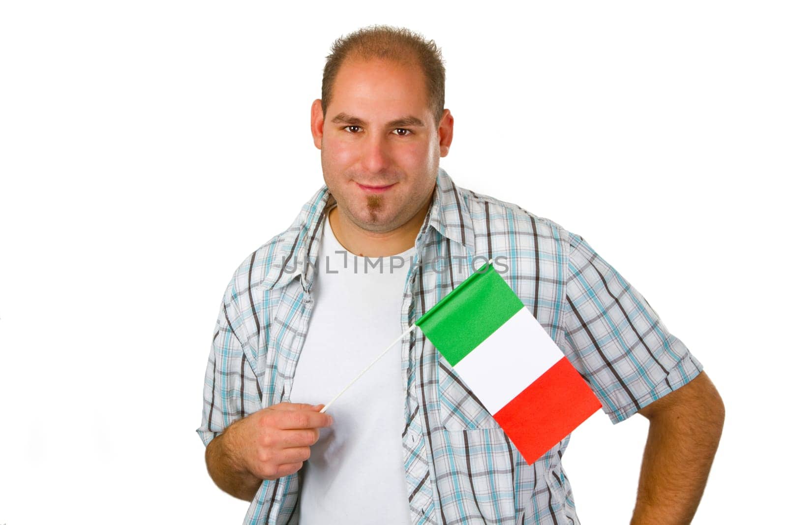 Young man with Italian national flag isolated on white background