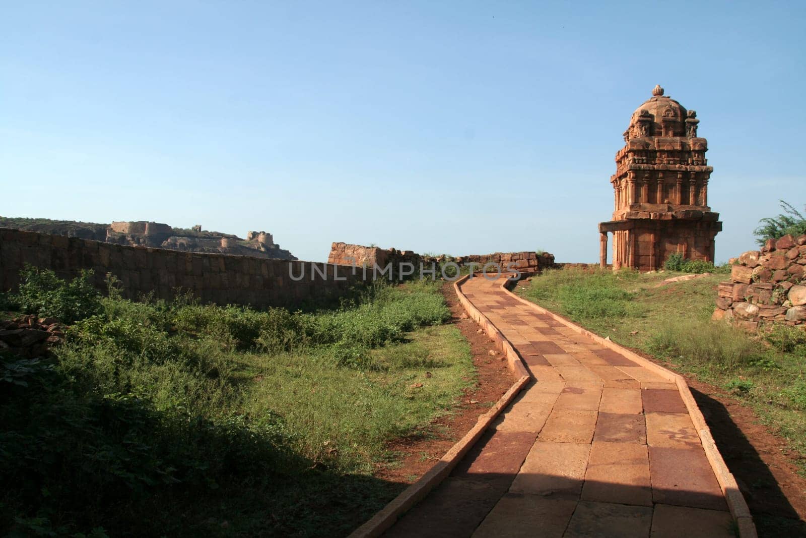 Stone pavement leading to Lower Shivalaya Temple at Badami, Karnataka, India, Asia
