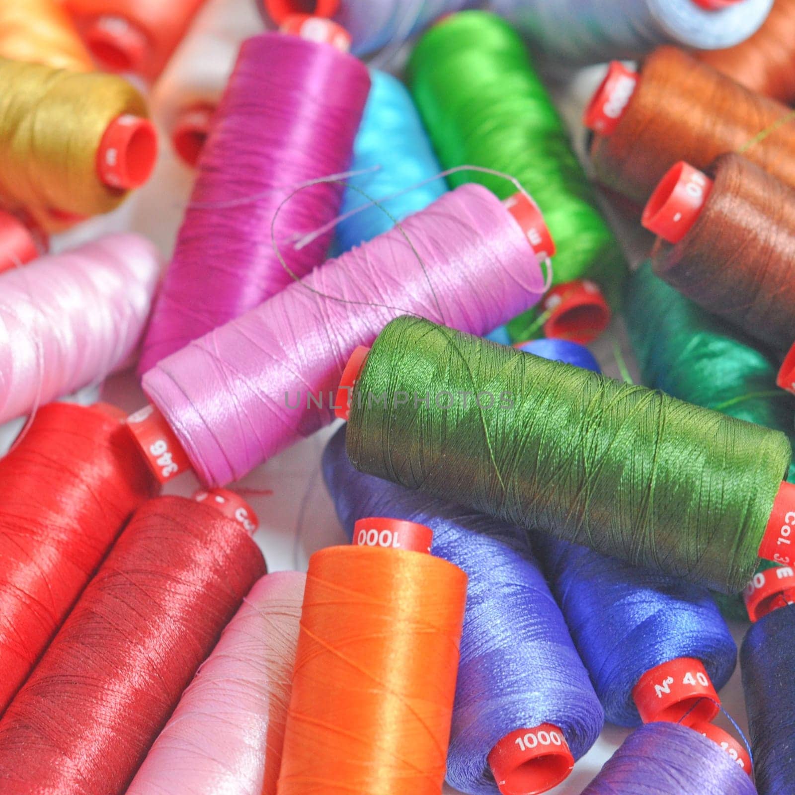 Detail view of colour sewing wire threads