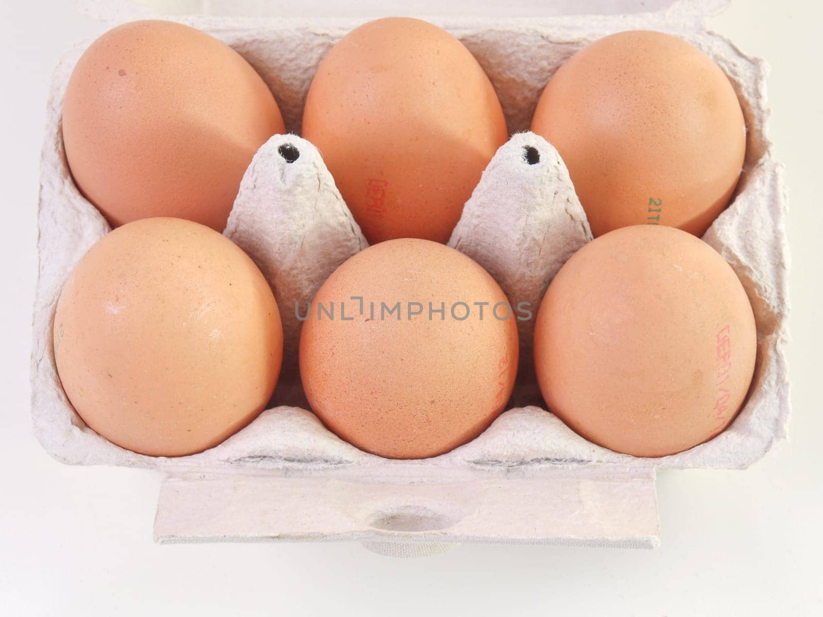 Six eggs in a carton box